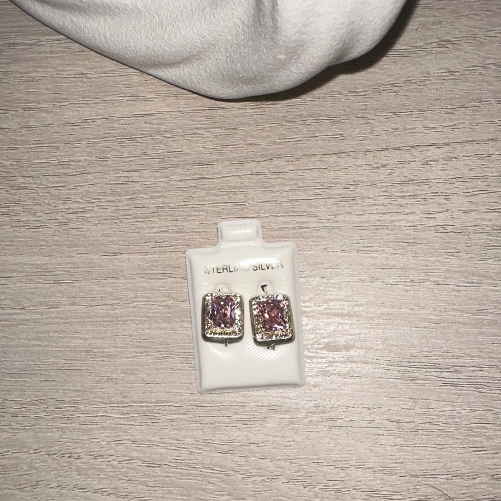 Sterling Silver Pink Stone Earrings